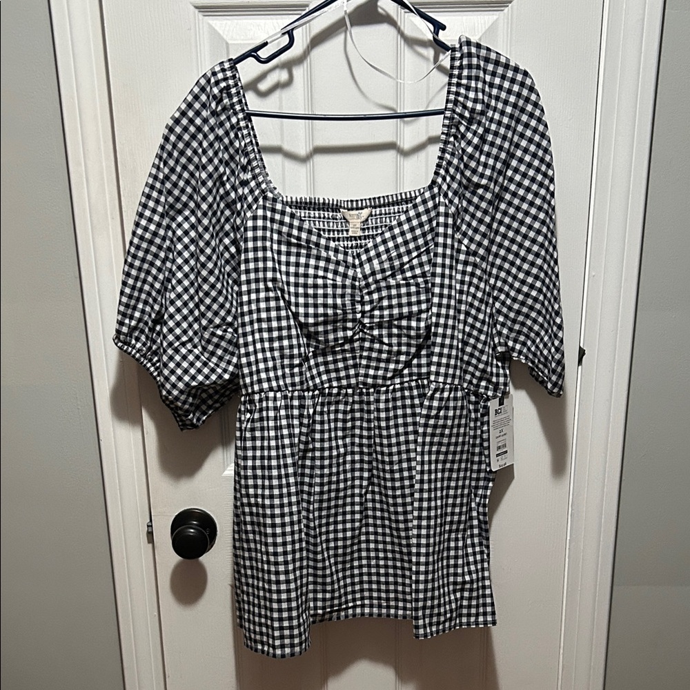 Terra & Sky Black and White Checkered Blouse